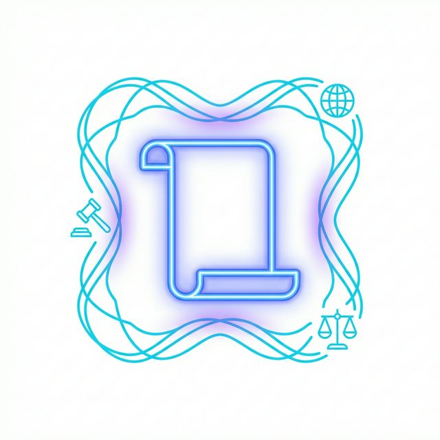 Scroll document surrounded by wave line guardrails with legal icons